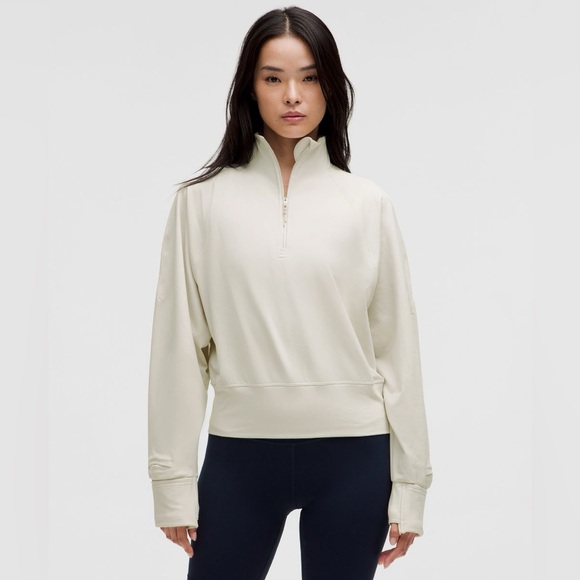 lululemon athletica Tops - Lululemon Women's Cream ivory Quarter-Zip Top sweater thumb sleeve size 4
